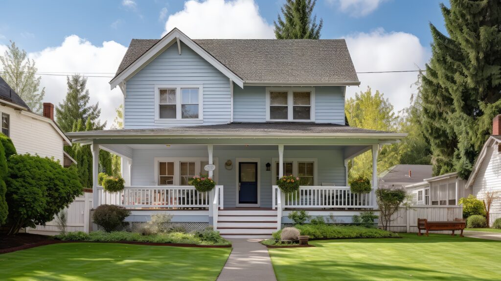 story house for sale neighborhood illustration picket fence, lawn spacious, porch windows story house for sale neighborhood